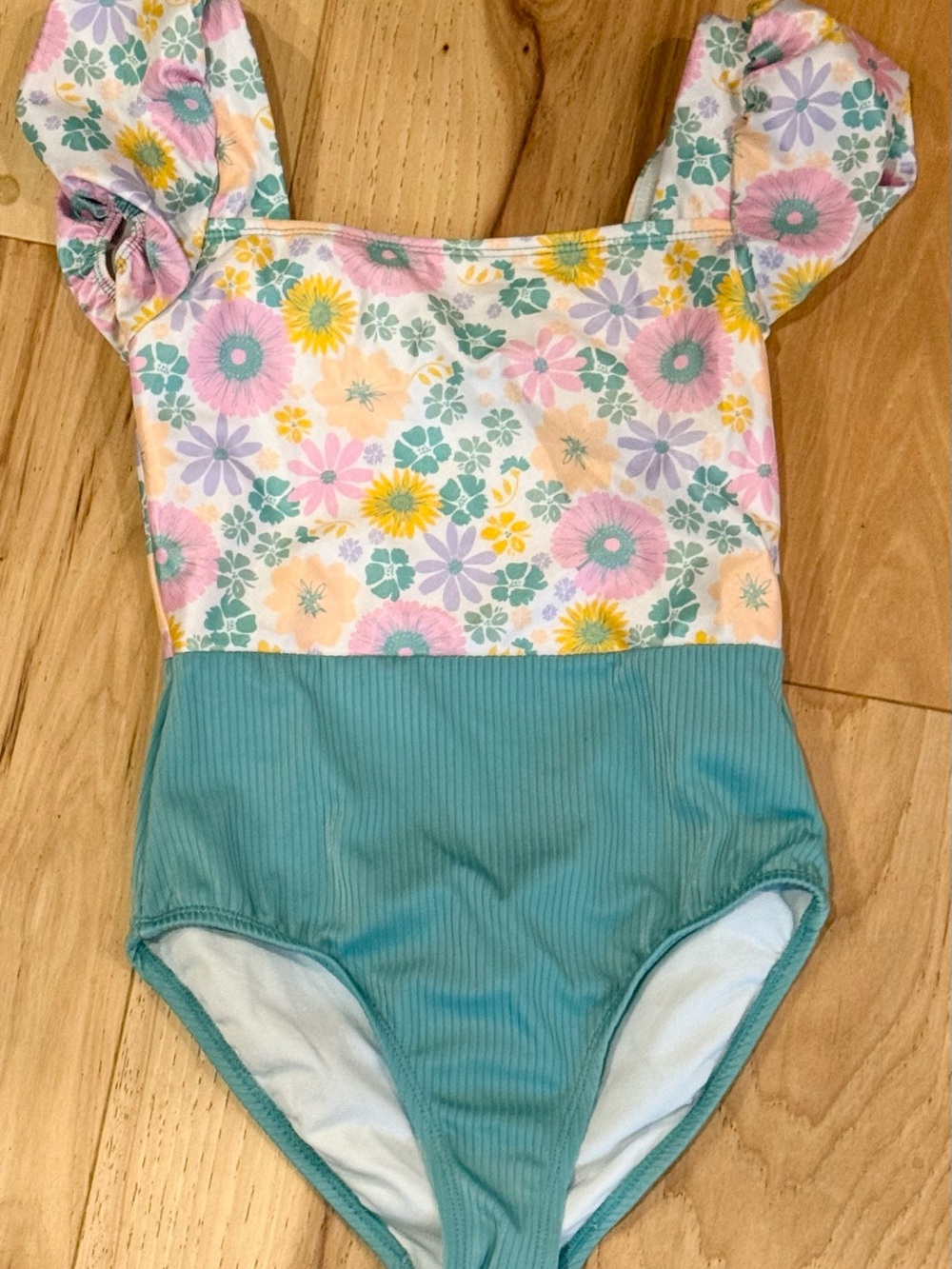 wonder nation Girls One-Piece Swimsuit in Teal and Pastel Floral